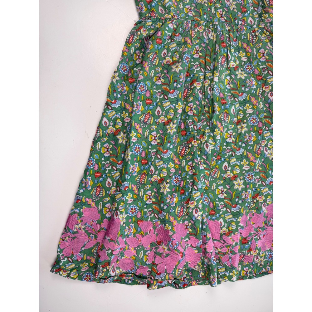 Boden Green Floral Summer Sleeveless Midi Dress Pink Embroidered Hem Womens 10 - Picture 10 of 12
